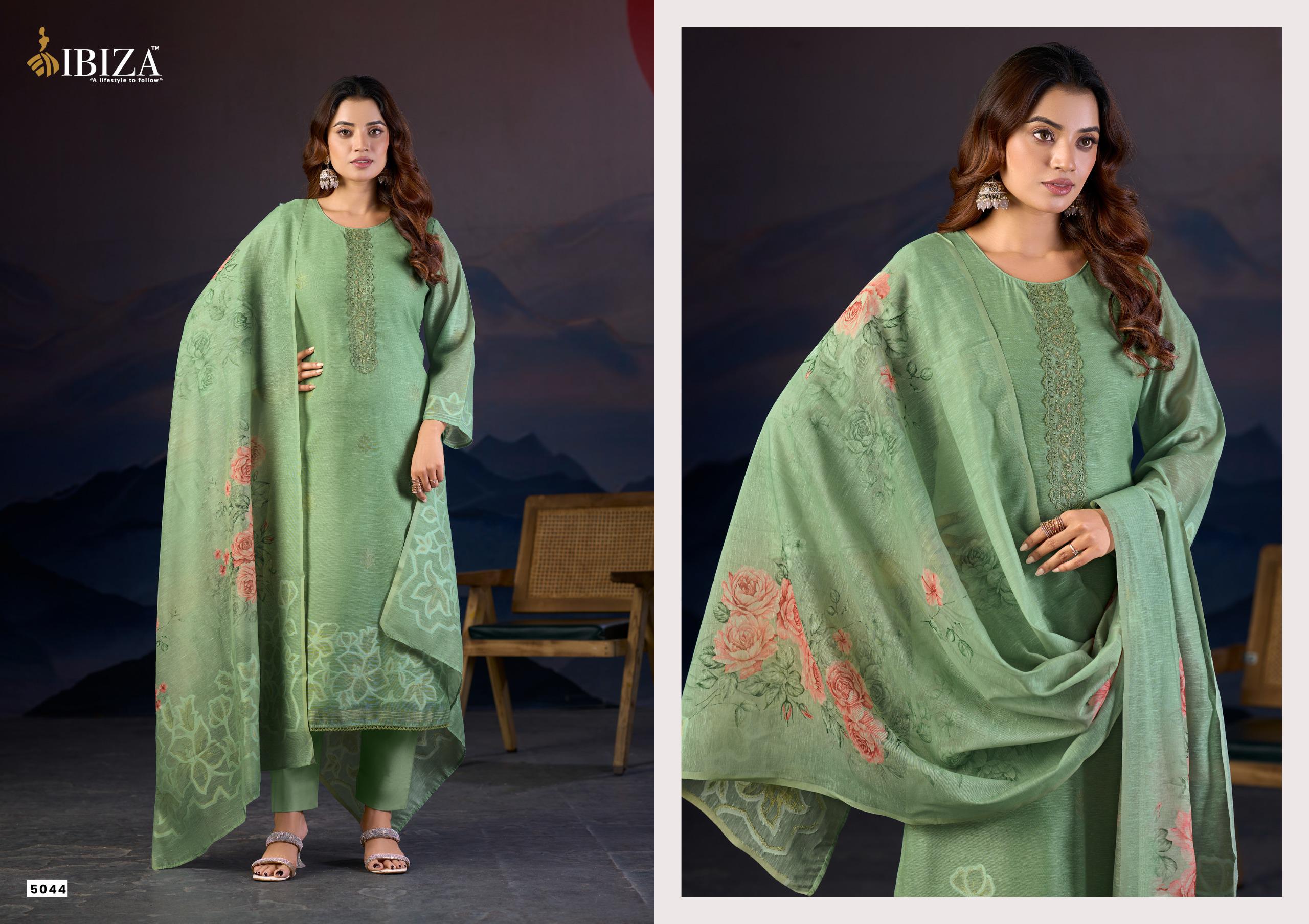Ibiza Gazal Linen Jacquard Digital Printed Dress Material
