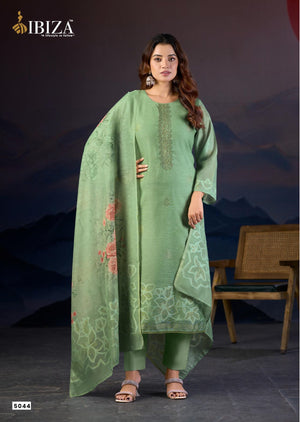 Ibiza Gazal Linen Jacquard Digital Printed Dress Material