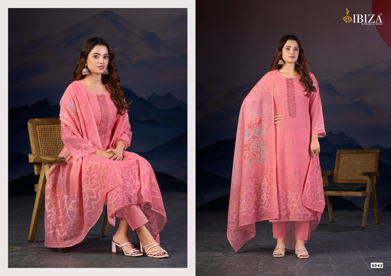Ibiza Gazal Linen Jacquard Digital Printed Dress Material