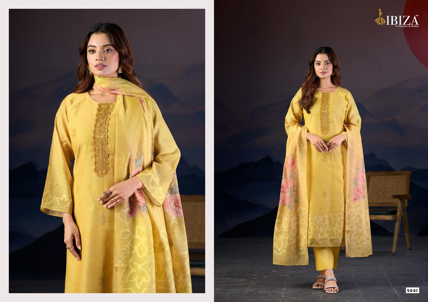 Ibiza Gazal Linen Jacquard Digital Printed Dress Material