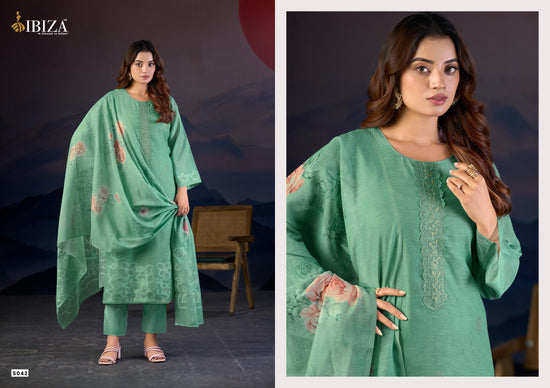 Ibiza Gazal Linen Jacquard Digital Printed Dress Material