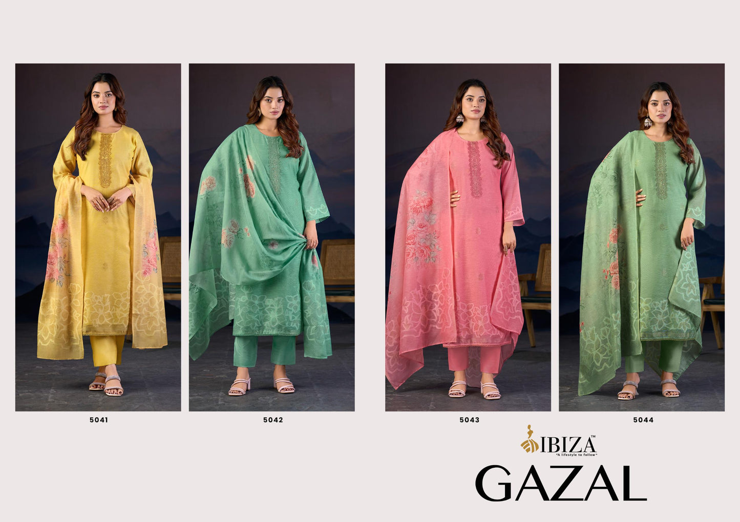 Ibiza Gazal Linen Jacquard Digital Printed Dress Material