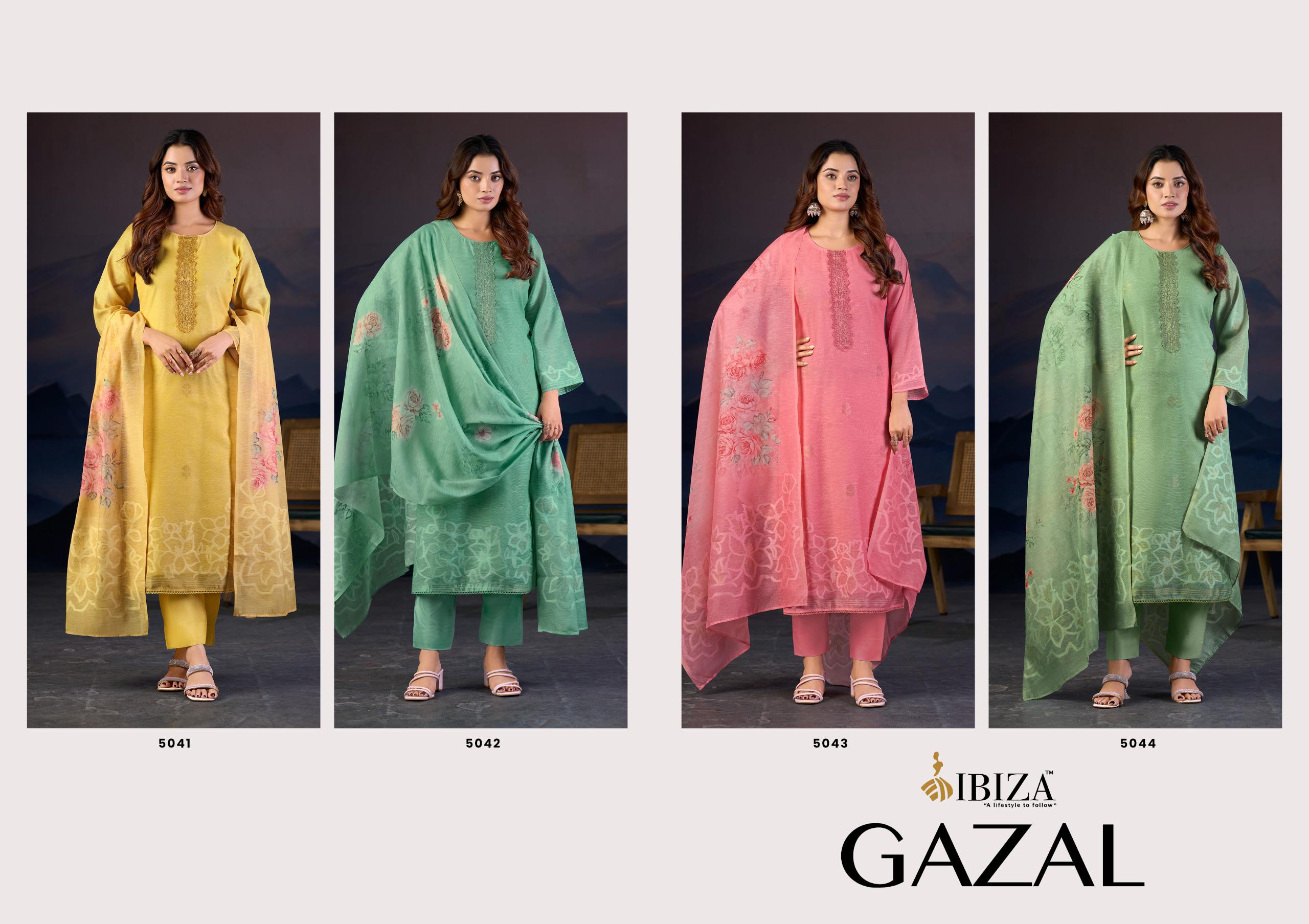 Ibiza Gazal Linen Jacquard Digital Printed Dress Material