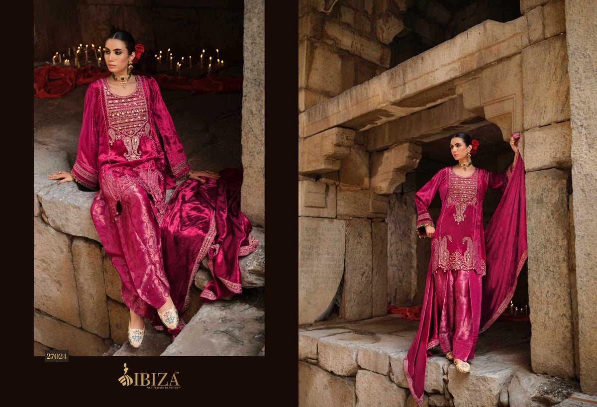 Ibiza Goonj Pure Viscose Velvet Handwork Suit Material