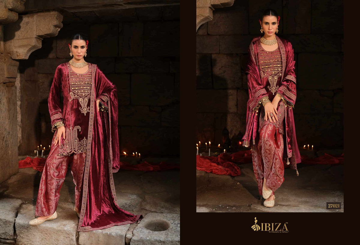 Ibiza Goonj Pure Viscose Velvet Handwork Suit Material