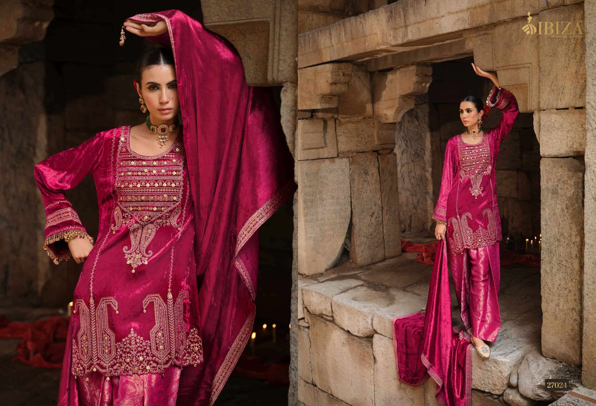 Ibiza Goonj Pure Viscose Velvet Handwork Suit Material