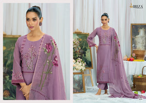 Ibiza Haneen Linen Cotton Jacquard Embroidered Dress Material