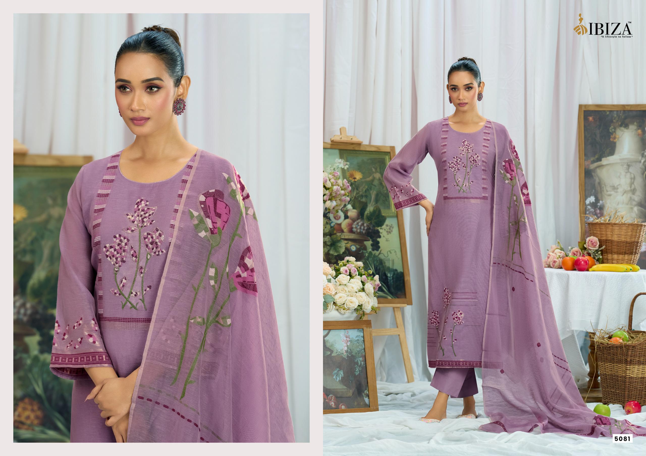Ibiza Haneen Linen Cotton Jacquard Embroidered Dress Material