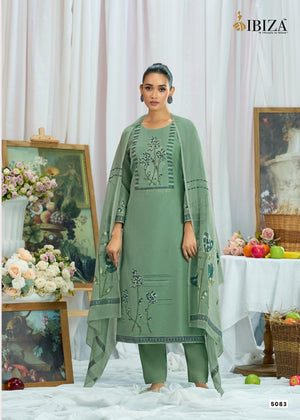 Ibiza Haneen Linen Cotton Jacquard Embroidered Dress Material