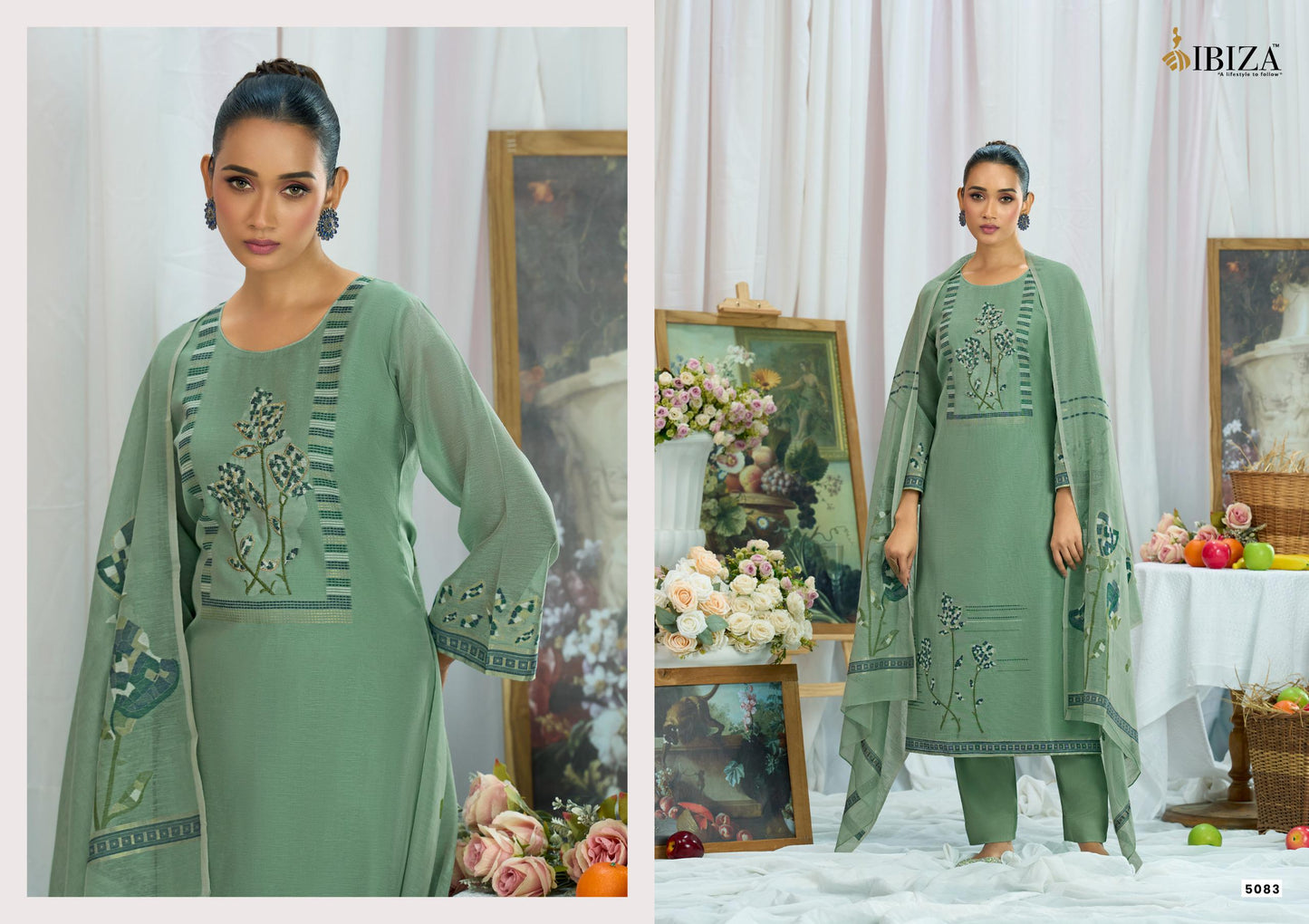 Ibiza Haneen Linen Cotton Jacquard Embroidered Dress Material