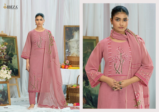 Ibiza Haneen Linen Cotton Jacquard Embroidered Dress Material