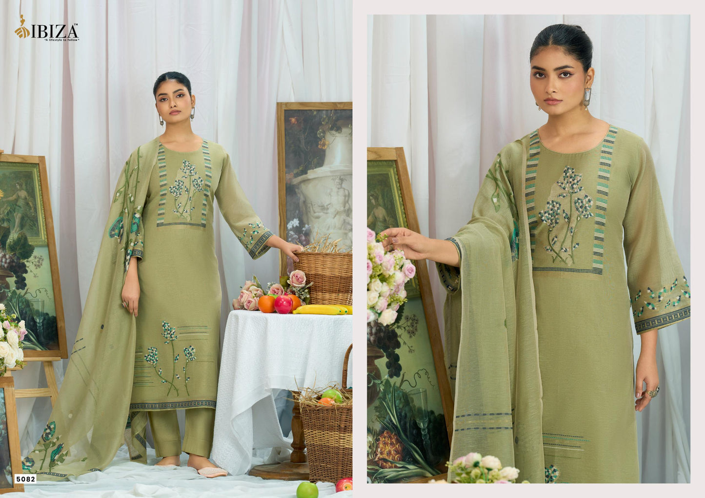 Ibiza Haneen Linen Cotton Jacquard Embroidered Dress Material