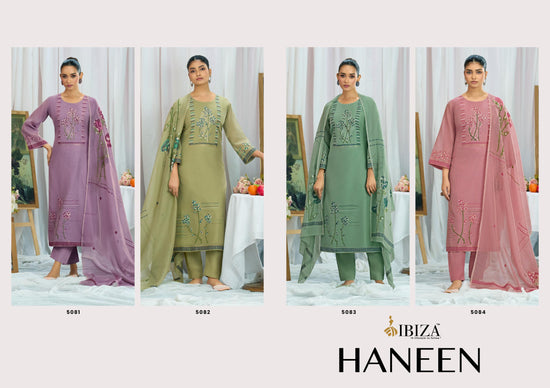Ibiza Haneen Linen Cotton Jacquard Embroidered Dress Material