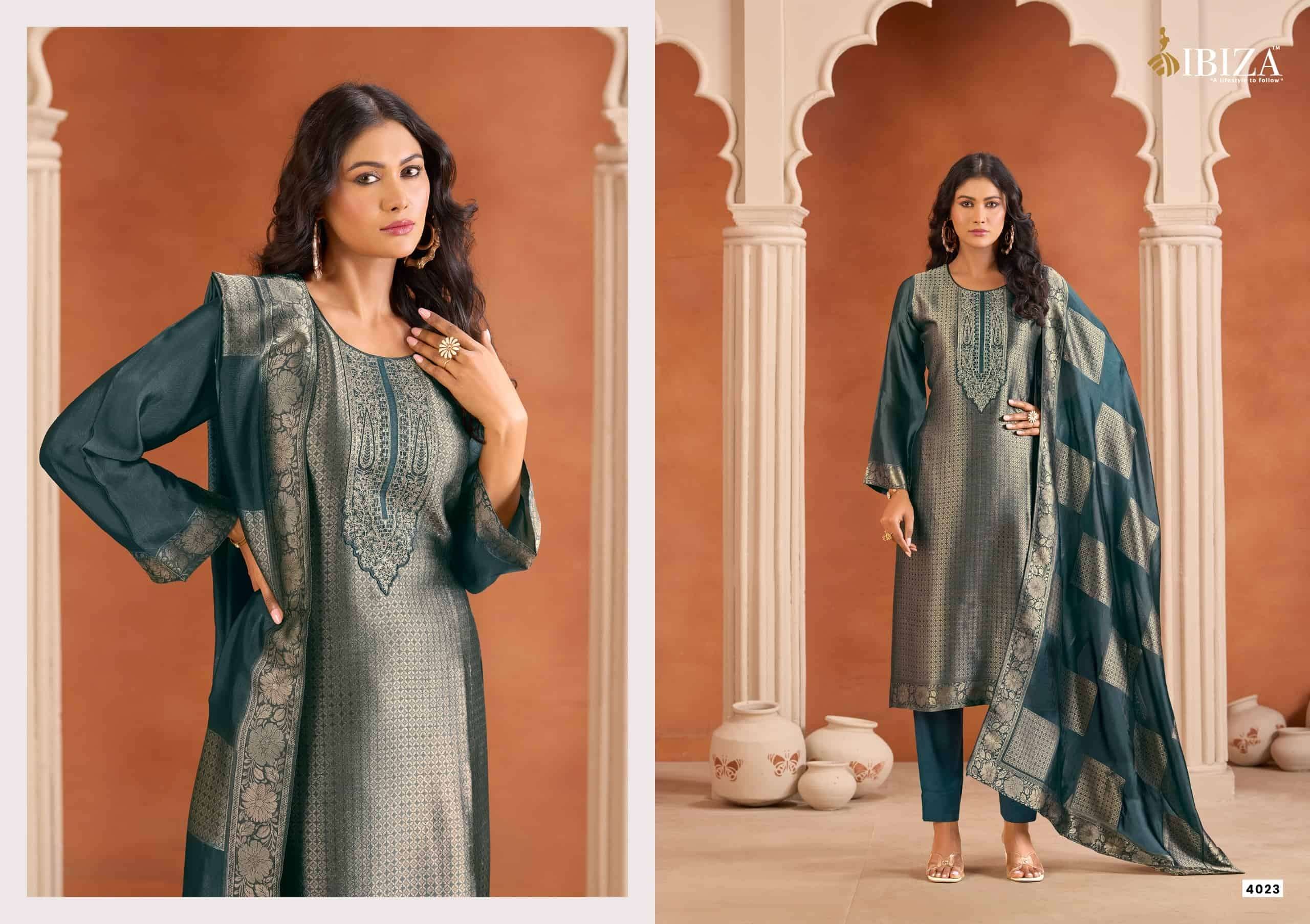 Ibiza Irha Banglory Silk Embroidered Wedding Dress Material