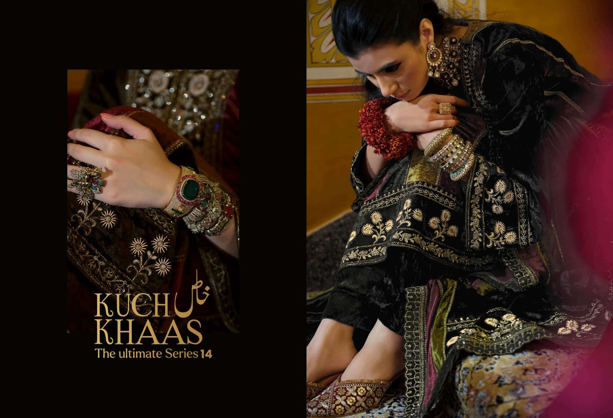 Ibiza Kuch Khaash The Ultimate Series 14 Pure Viscose Velvet Jardosi Embroidered Unstitched Dress Material