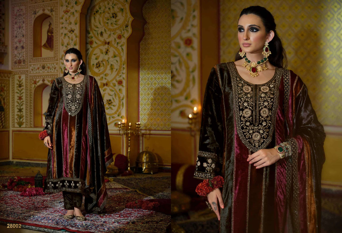 Ibiza Kuch Khaash The Ultimate Series 14 Pure Viscose Velvet Jardosi Embroidered Unstitched Dress Material