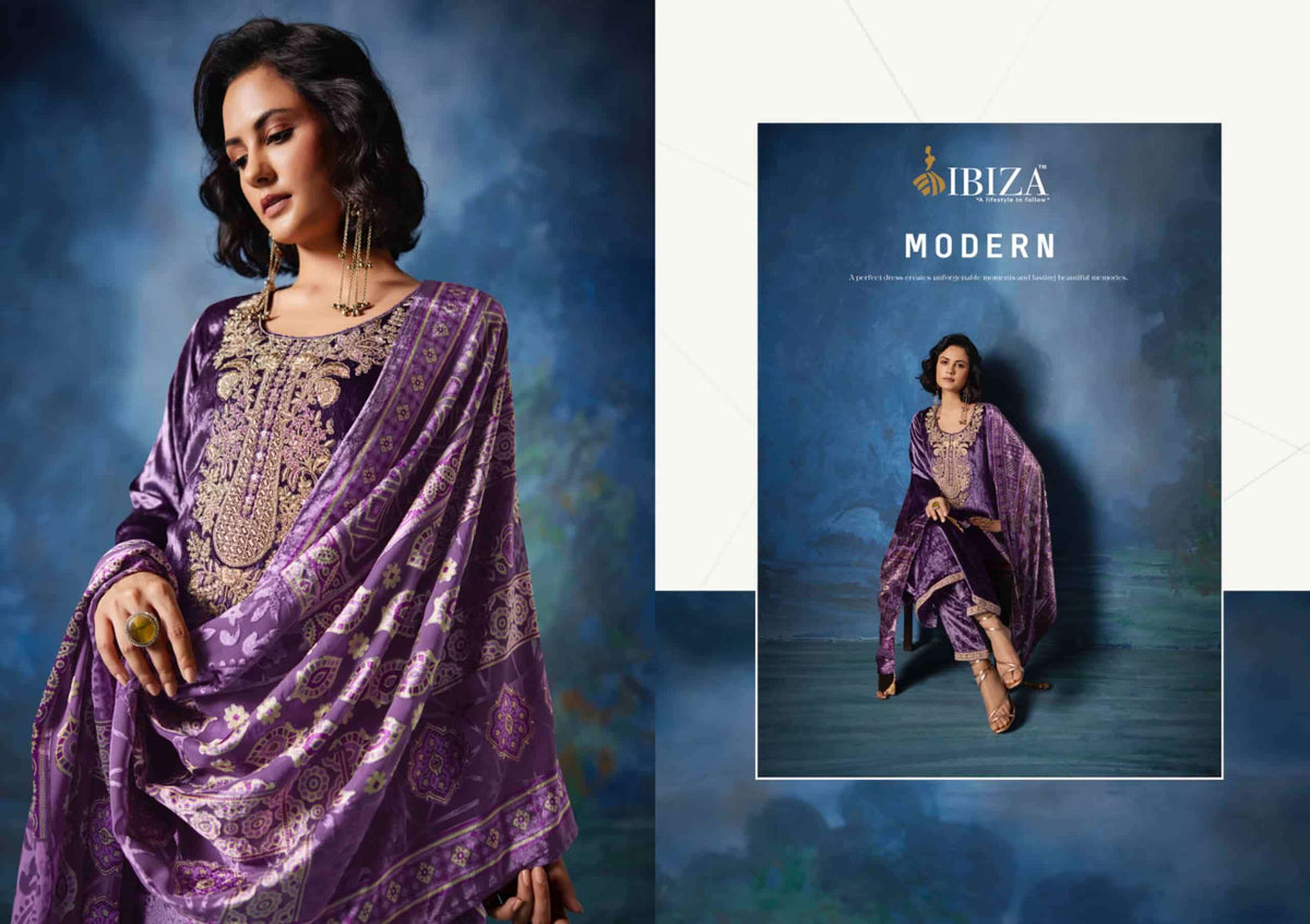 Ibiza Mizuki Pure Viscose Velvet Beadwork Embroidery Dress Material