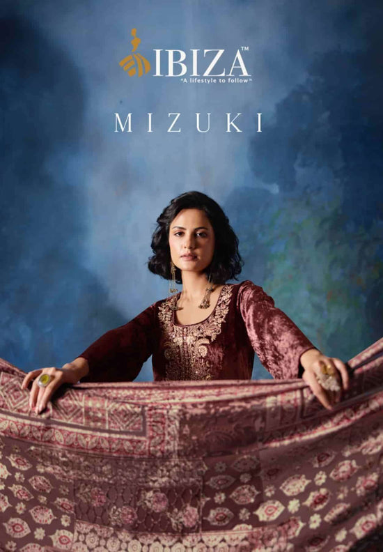 Ibiza Mizuki Pure Viscose Velvet Beadwork Embroidery Dress Material