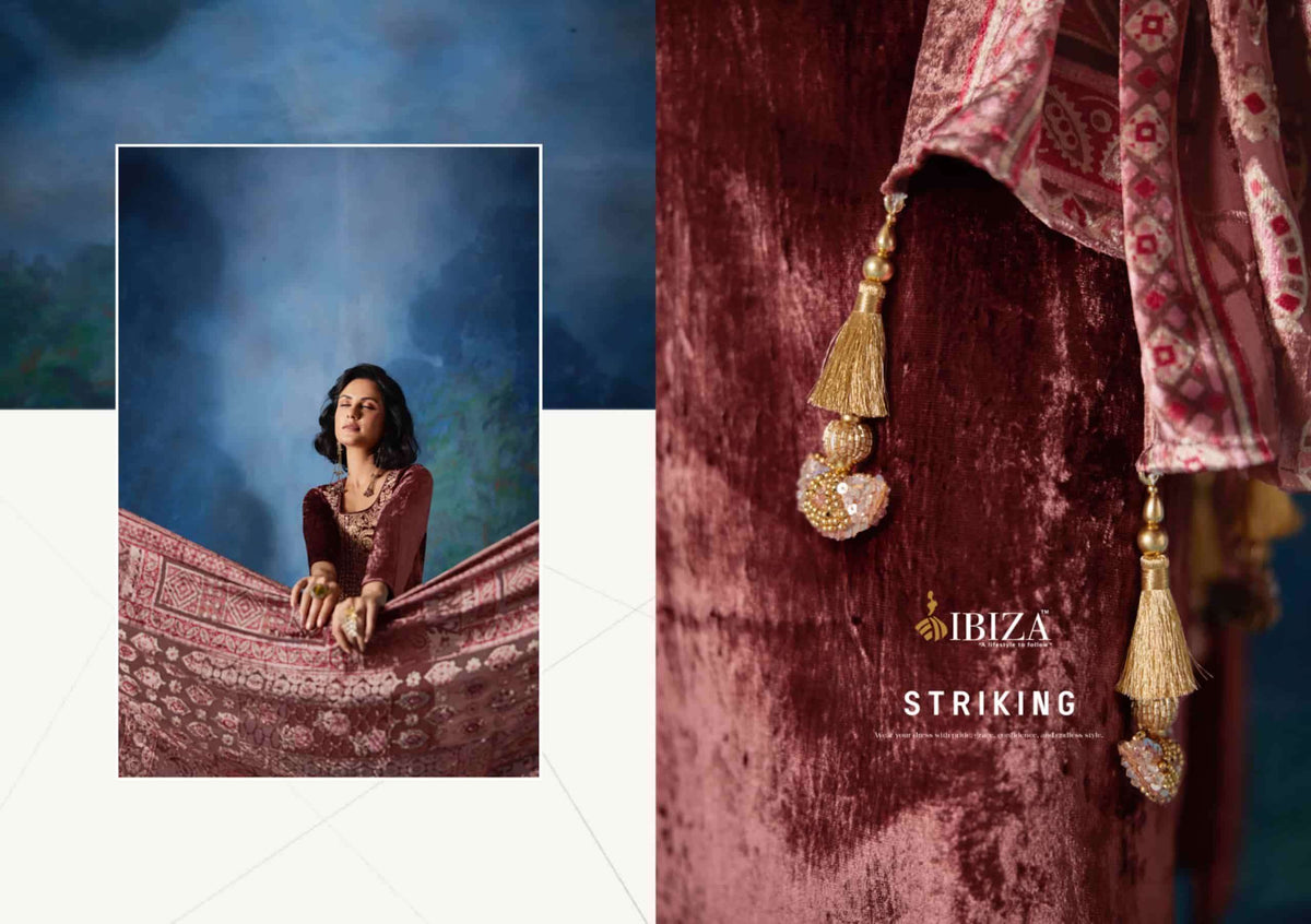 Ibiza Mizuki Pure Viscose Velvet Beadwork Embroidery Dress Material