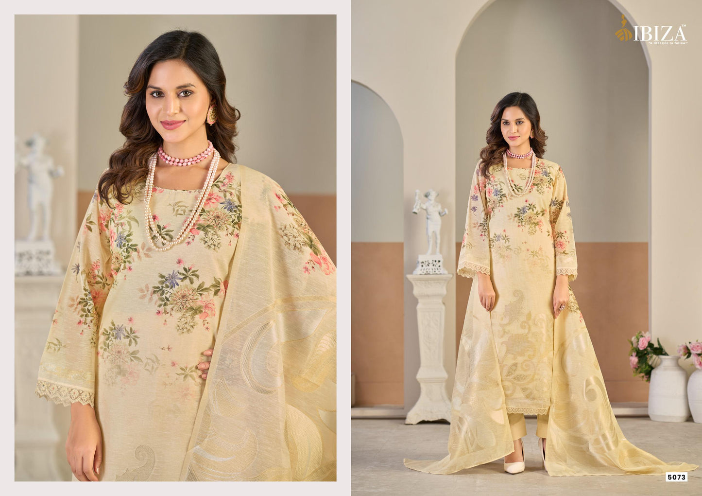 Ibiza Radin Linen Jacquard Digital Printed Dress Material