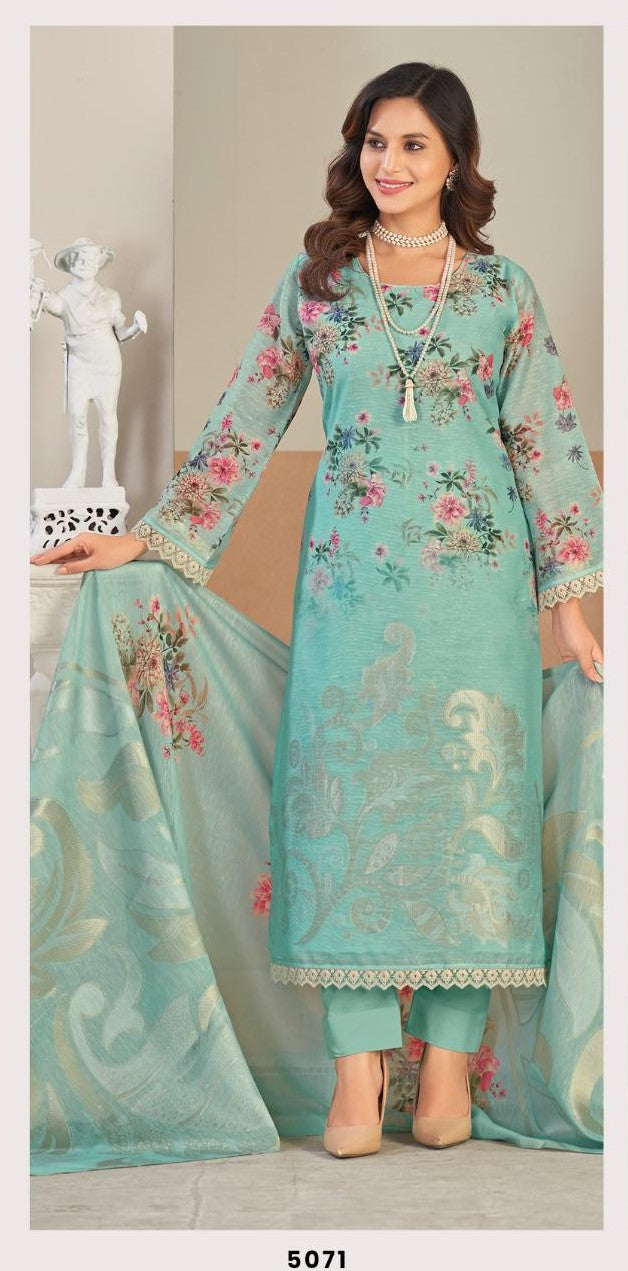 Ibiza Radin Linen Jacquard Digital Printed Dress Material