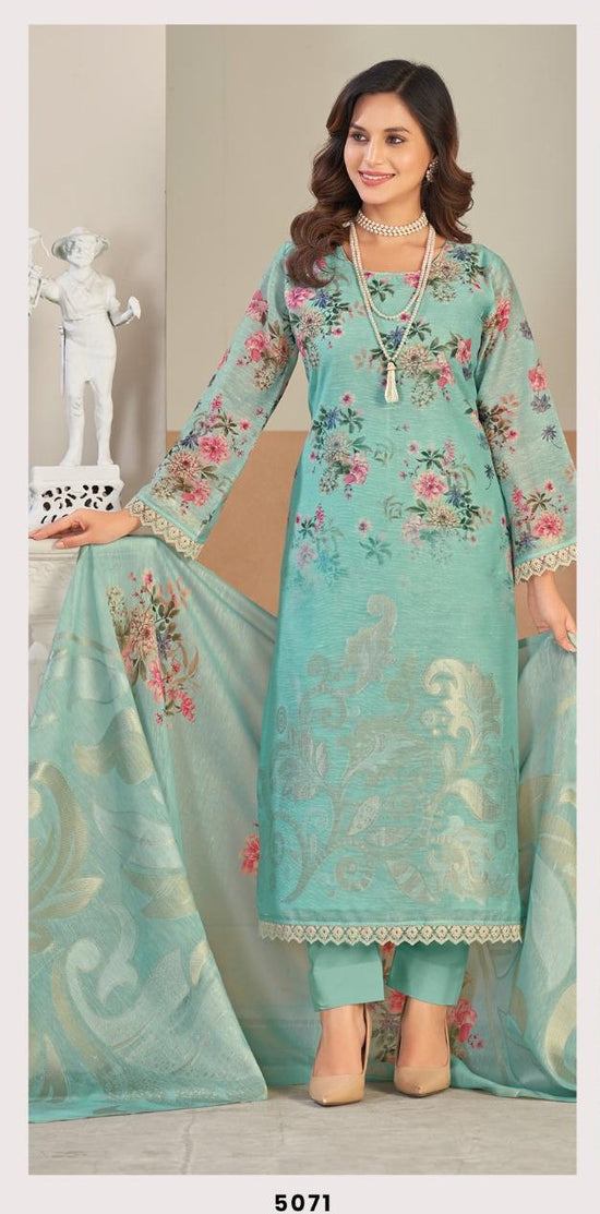 Ibiza Radin Linen Jacquard Digital Printed Dress Material