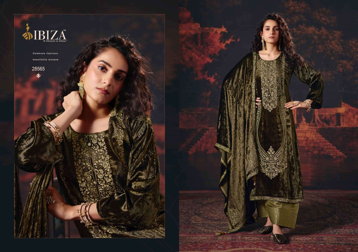 Ibiza Rang Mahal Pure Viscose Velvet Designer Dress Material