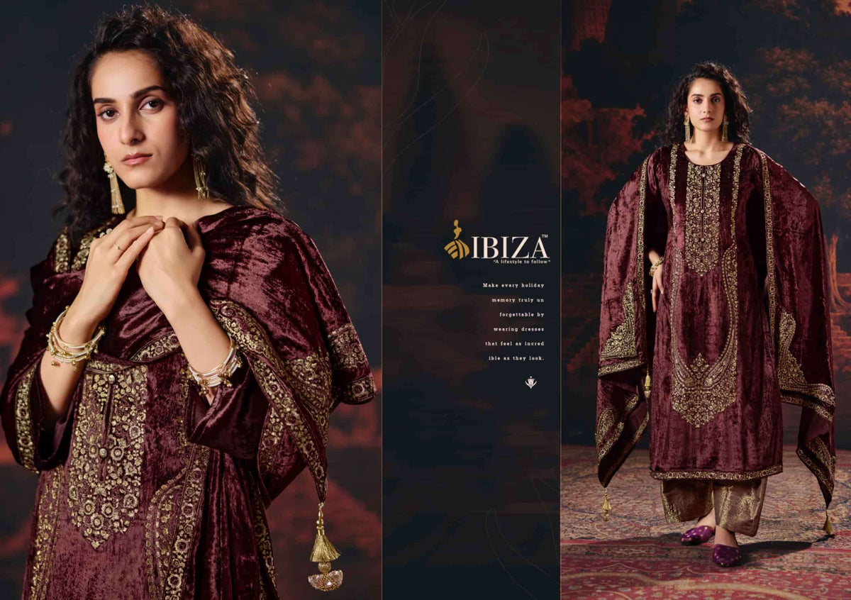 Ibiza Rang Mahal Pure Viscose Velvet Designer Dress Material