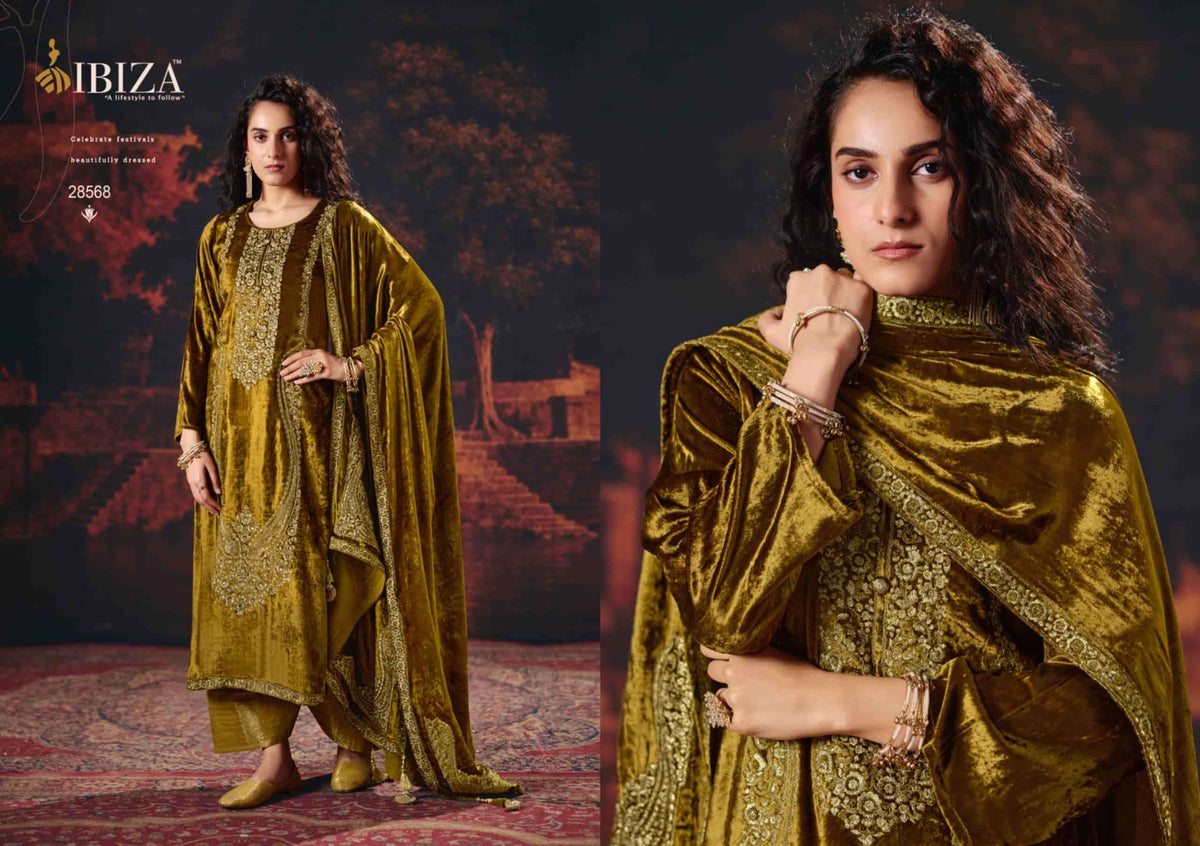 Ibiza Rang Mahal Pure Viscose Velvet Designer Dress Material