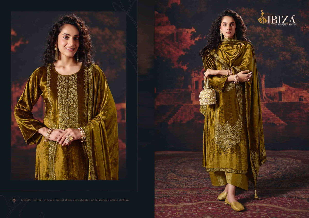 Ibiza Rang Mahal Pure Viscose Velvet Designer Dress Material