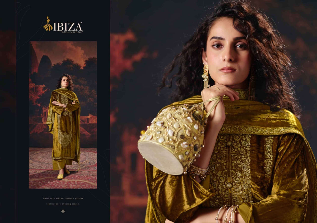 Ibiza Rang Mahal Pure Viscose Velvet Designer Dress Material
