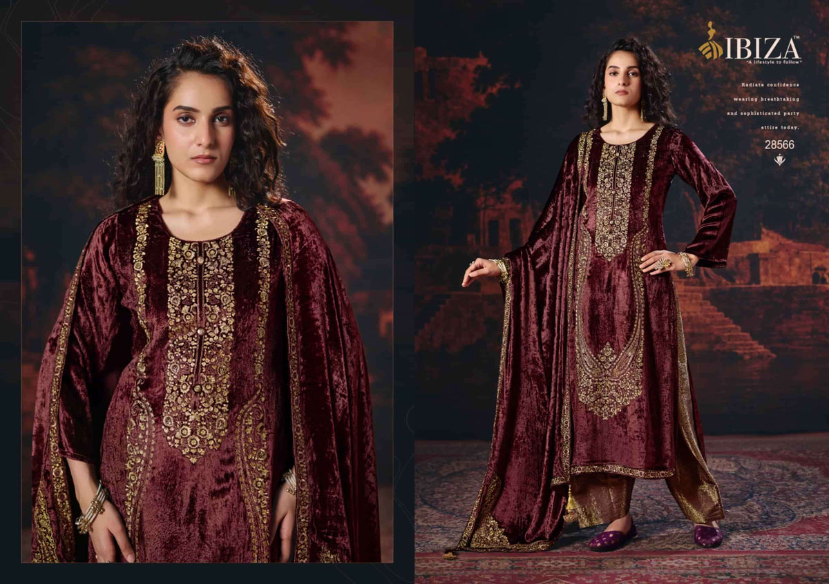 Ibiza Rang Mahal Pure Viscose Velvet Designer Dress Material