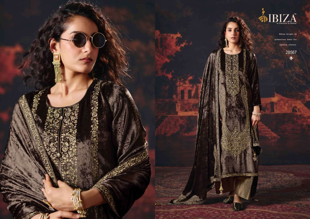 Ibiza Rang Mahal Pure Viscose Velvet Designer Dress Material