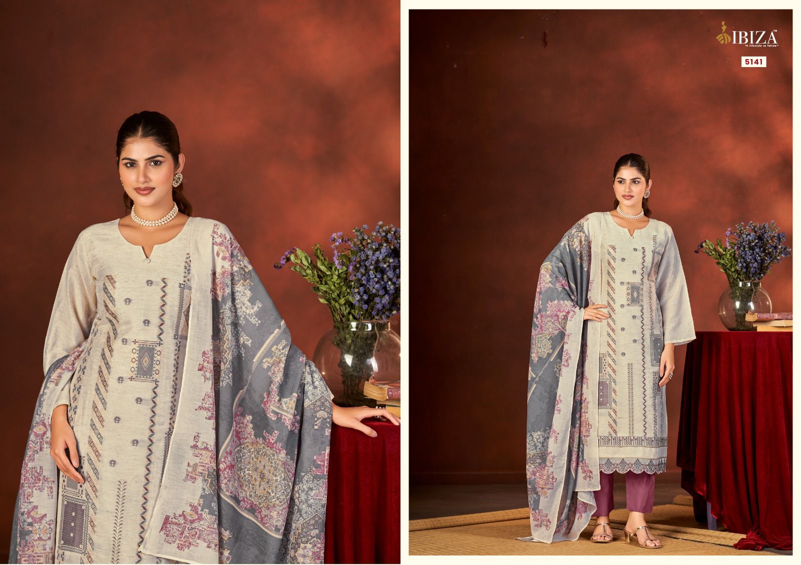 Ibiza Rasa Linen Jacquard Dress Material