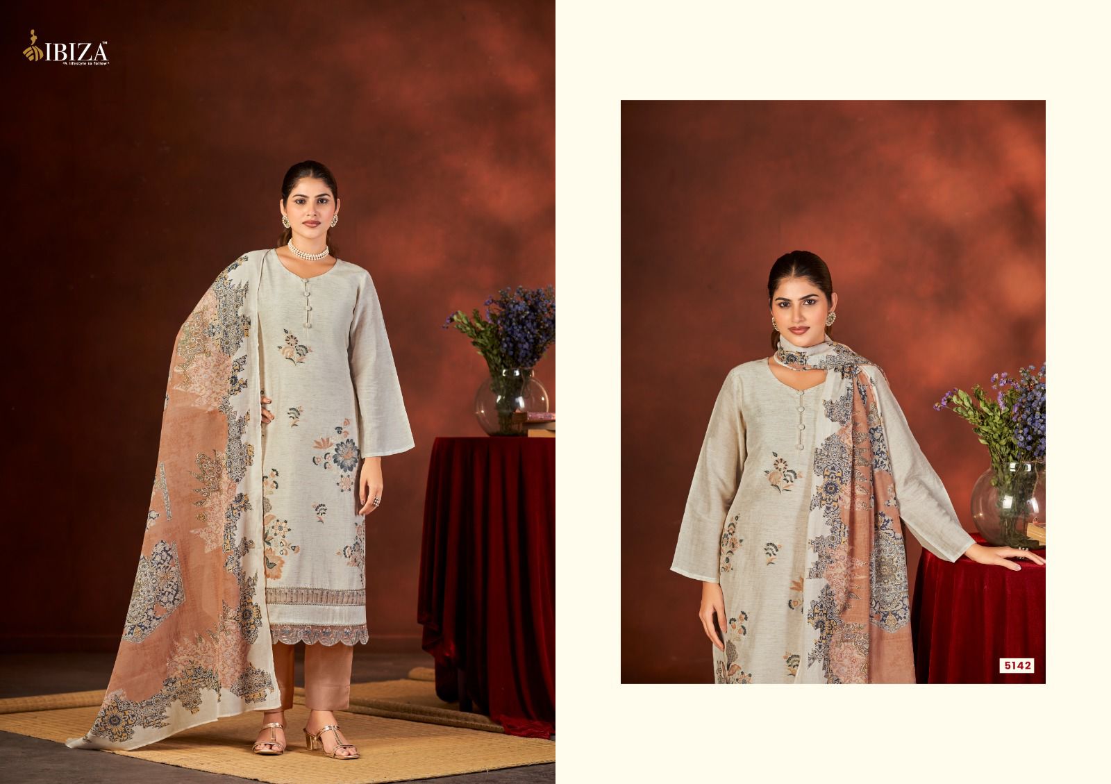 Ibiza Rasa Linen Jacquard Dress Material