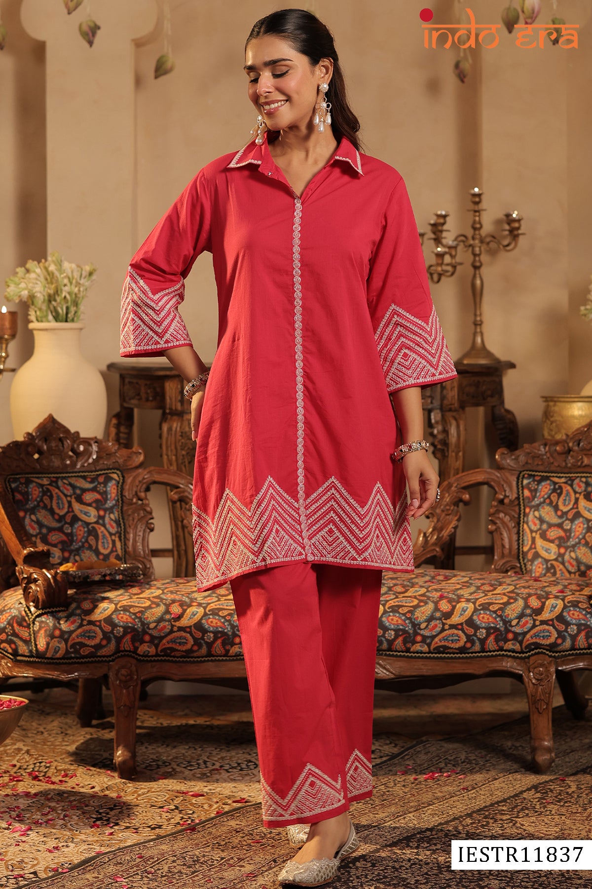 Indo Era 2644 Pure Cotton Embroidered Kurti Pant Set Collection
