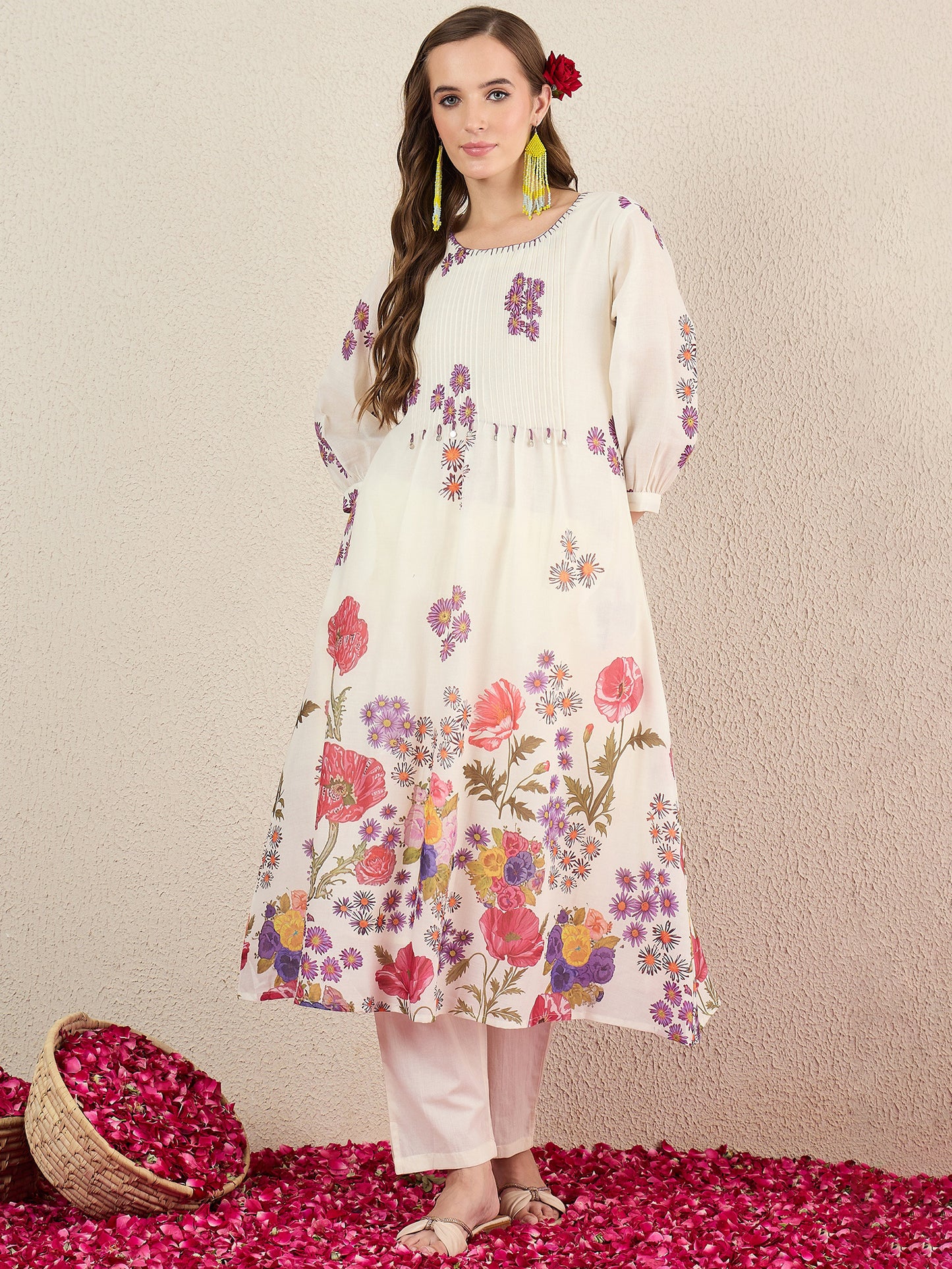 Indo Era 2646 Pure Cotton Floral Printed Kurti Pant Set