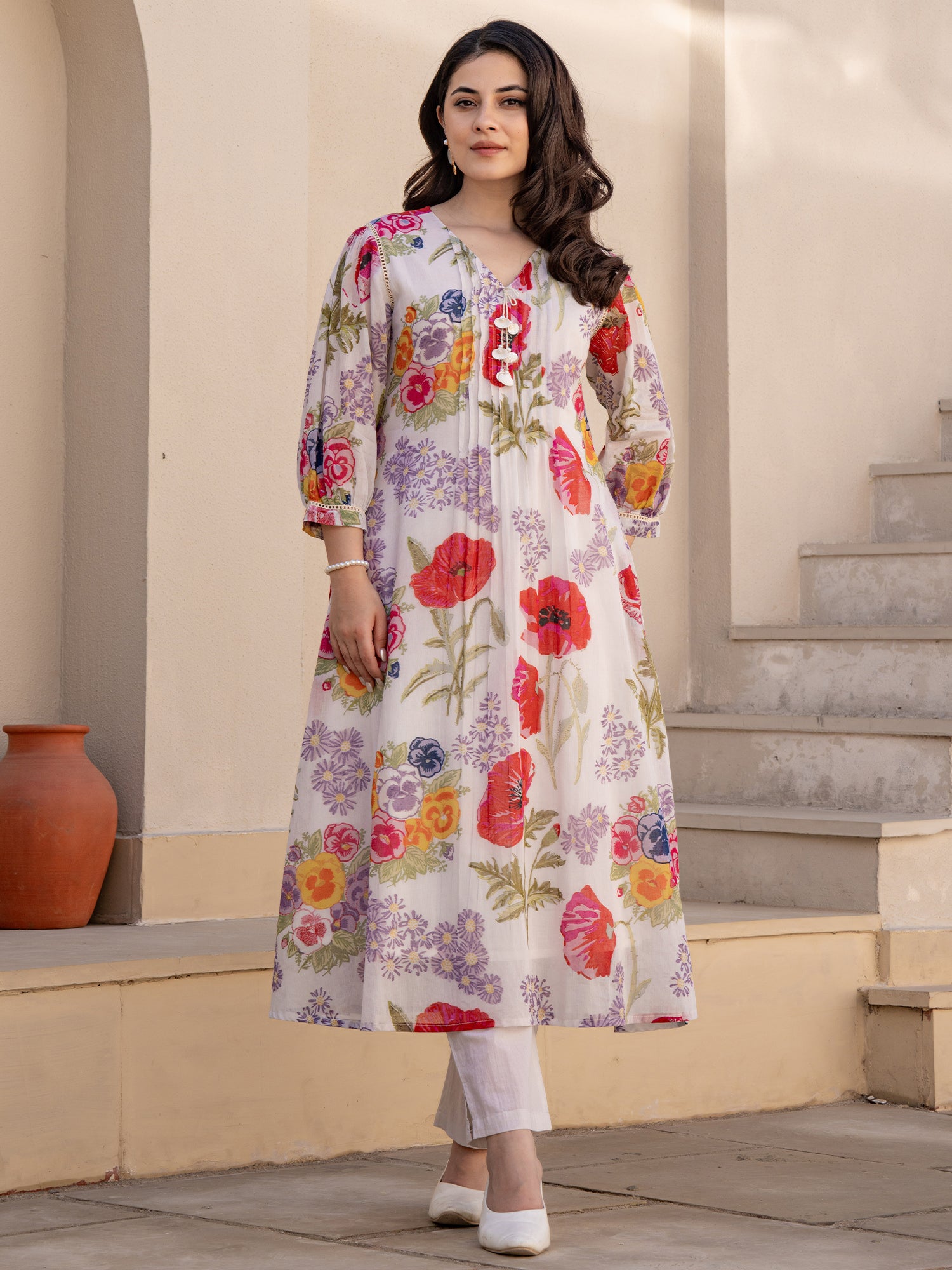 Indo Era 2646 Pure Cotton Floral Printed Kurti Pant Set