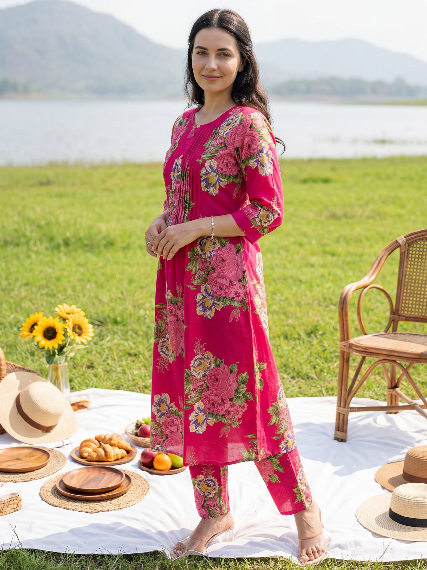 Indo Era 2648 Pure Cotton Floral Printed Kurti Pant Set Collection