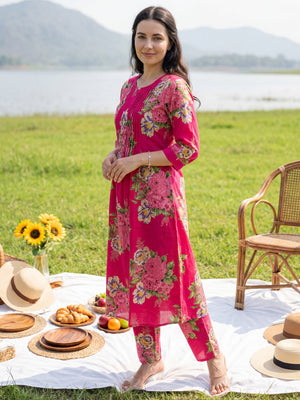 Indo Era 2648 Pure Cotton Floral Printed Kurti Pant Set Collection
