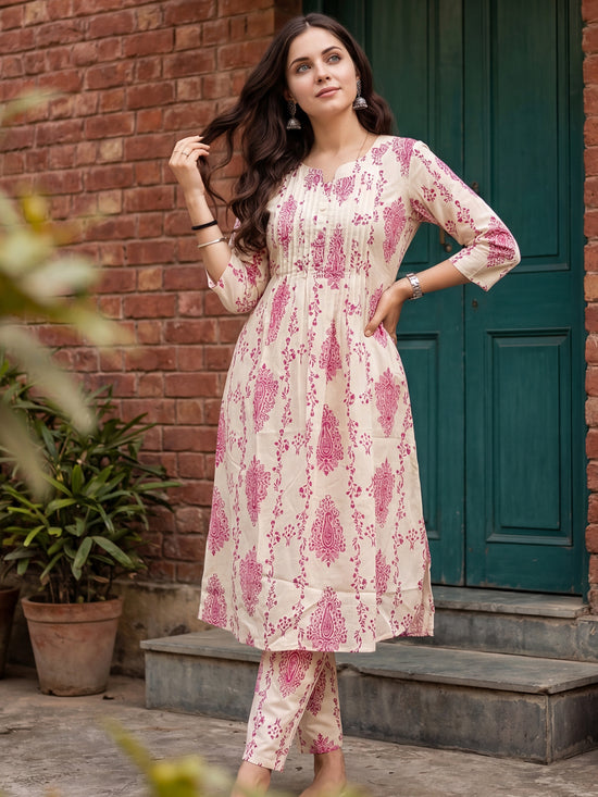 Indo Era 2648 Pure Cotton Floral Printed Kurti Pant Set Collection
