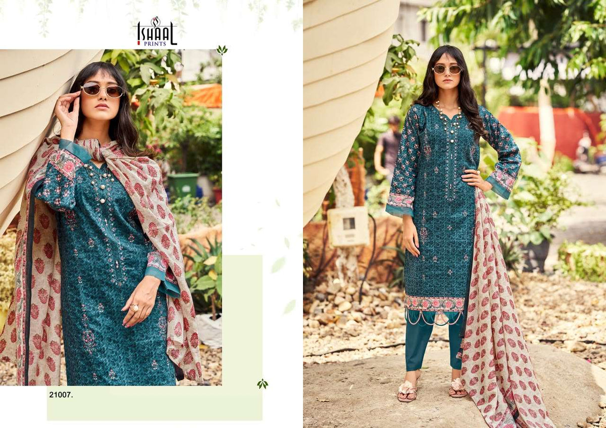Ishaal Print Embroidered Vol. 21 Pure Lawn Dress Material - Amrah Wholesale