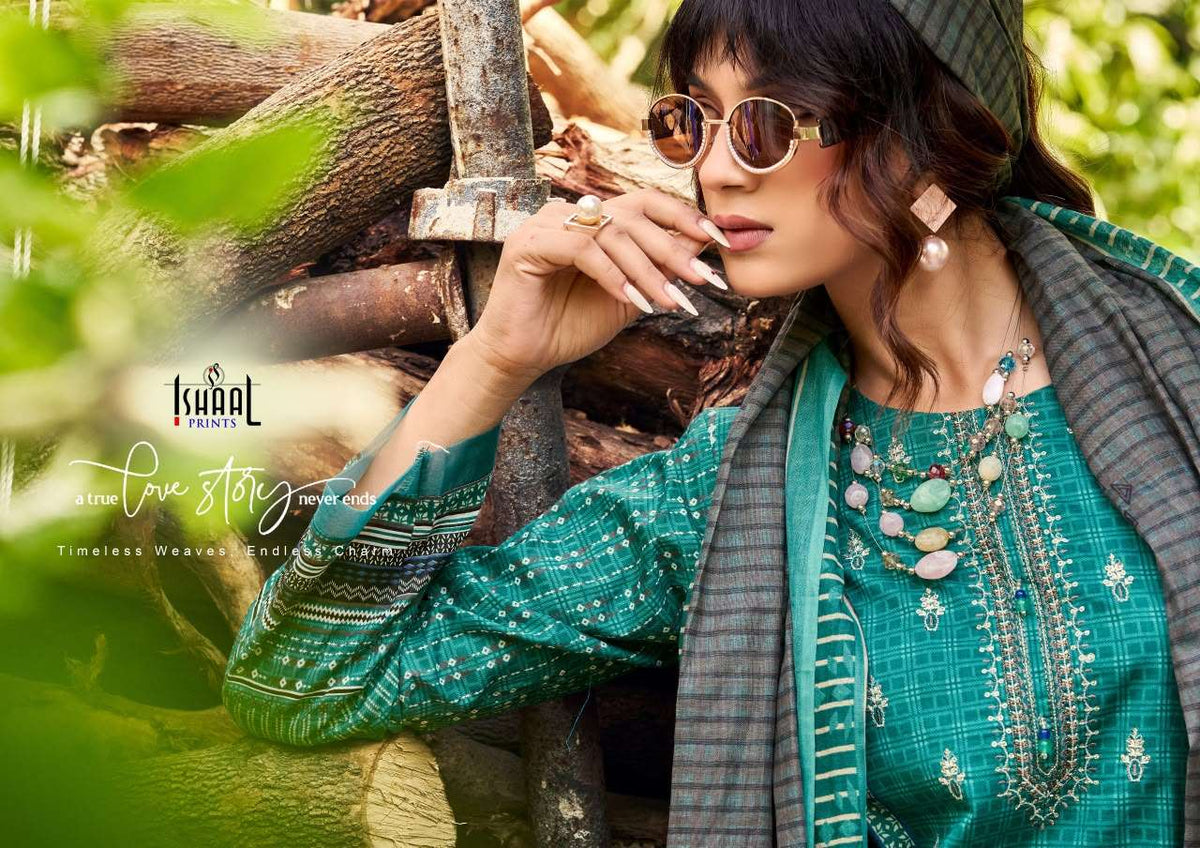 Ishaal Print Embroidered Vol. 21 Pure Lawn Dress Material - Amrah Wholesale