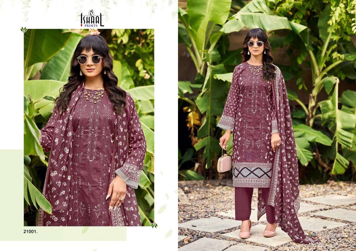 Ishaal Print Embroidered Vol. 21 Pure Lawn Dress Material - Amrah Wholesale
