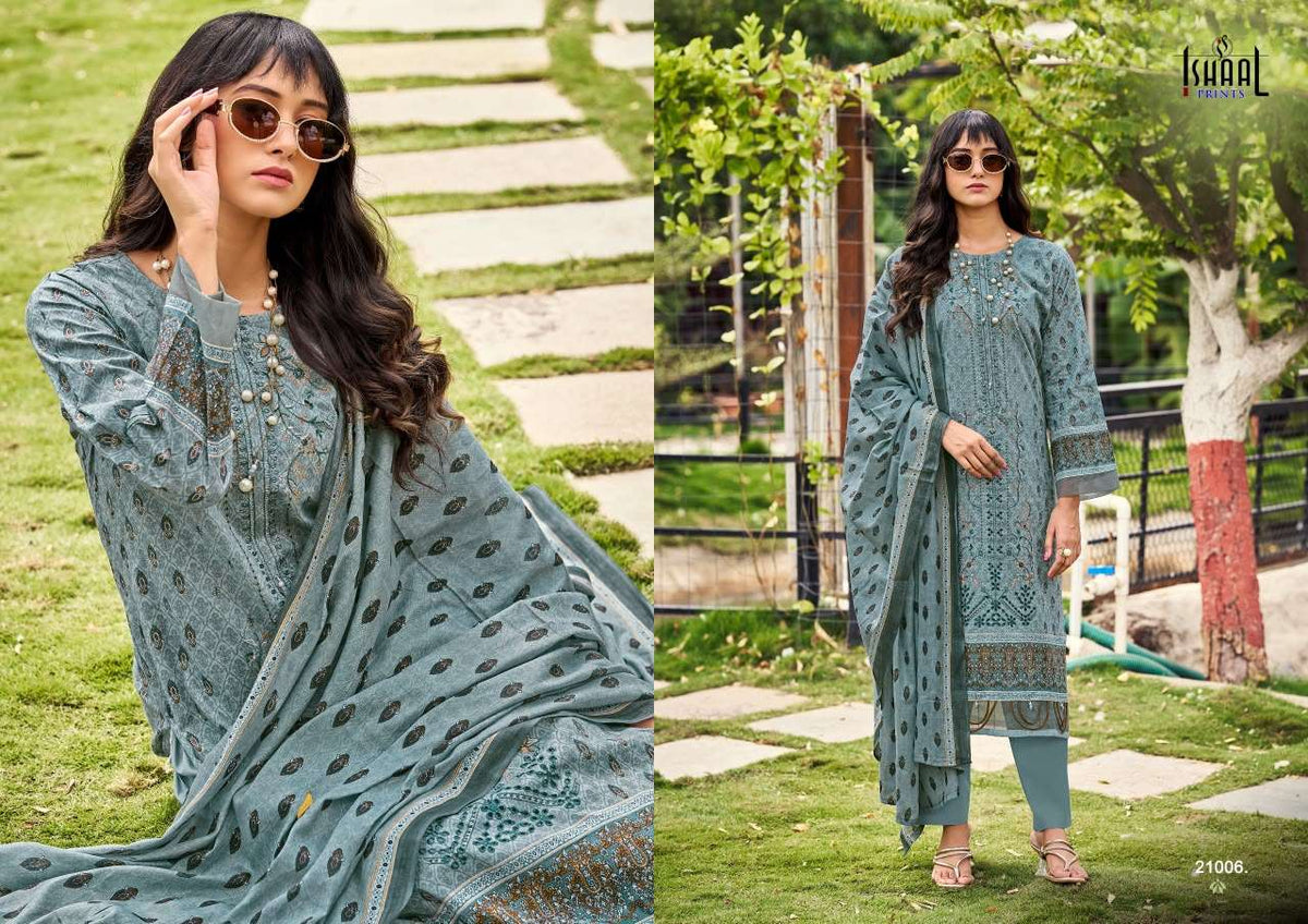 Ishaal Print Embroidered Vol. 21 Pure Lawn Dress Material - Amrah Wholesale