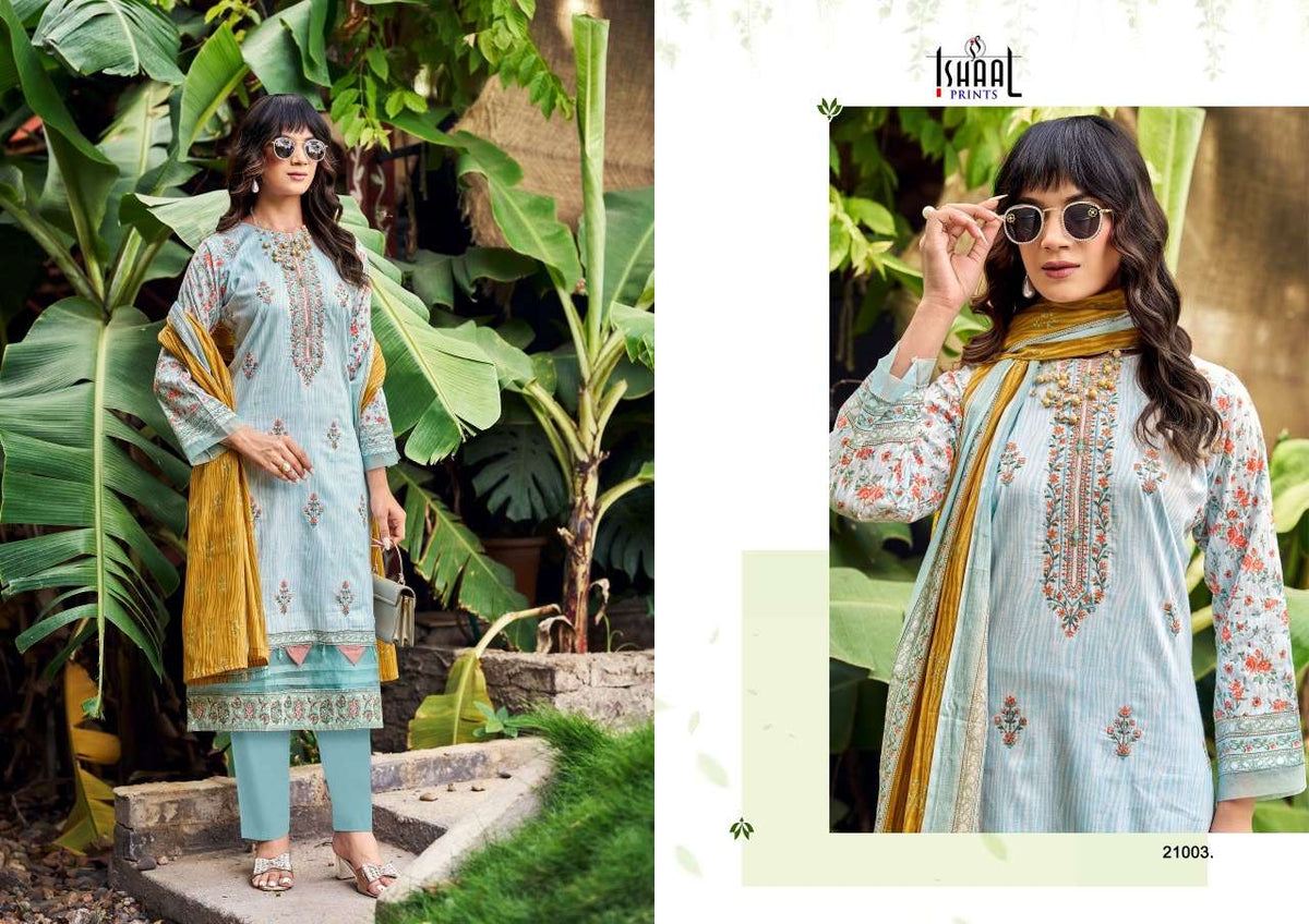Ishaal Print Embroidered Vol. 21 Pure Lawn Dress Material - Amrah Wholesale