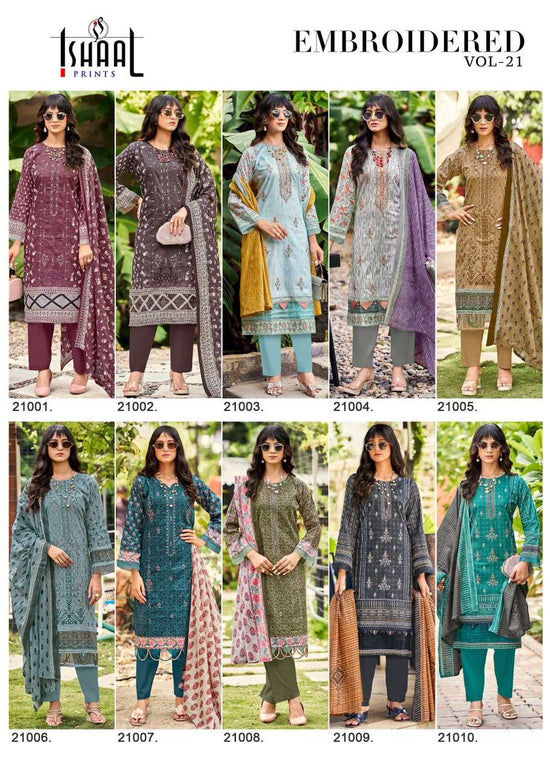 Ishaal Print Embroidered Vol. 21 Pure Lawn Dress Material - Amrah Wholesale