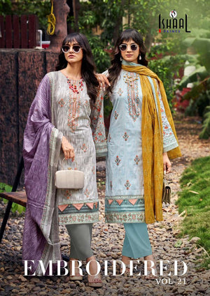Ishaal Print Embroidered Vol. 21 Pure Lawn Dress Material - Amrah Wholesale