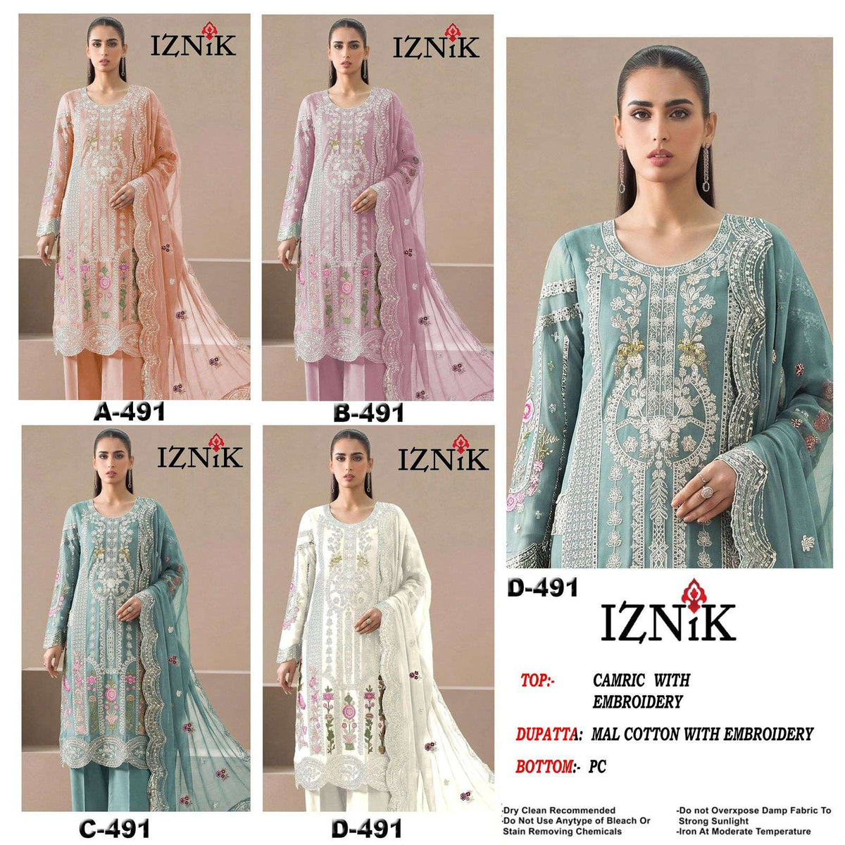 Iznik Fab A - 491 Abcd Cambric Cotton Pakistani Suit - Amrah Wholesale