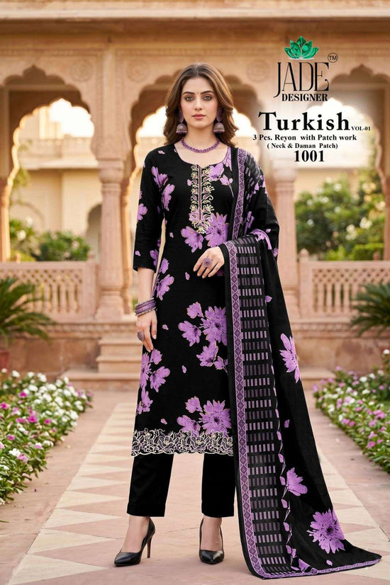 Jade Turkish Vol 1 Rayon Foil Print Dress Material - Amrah Wholesale